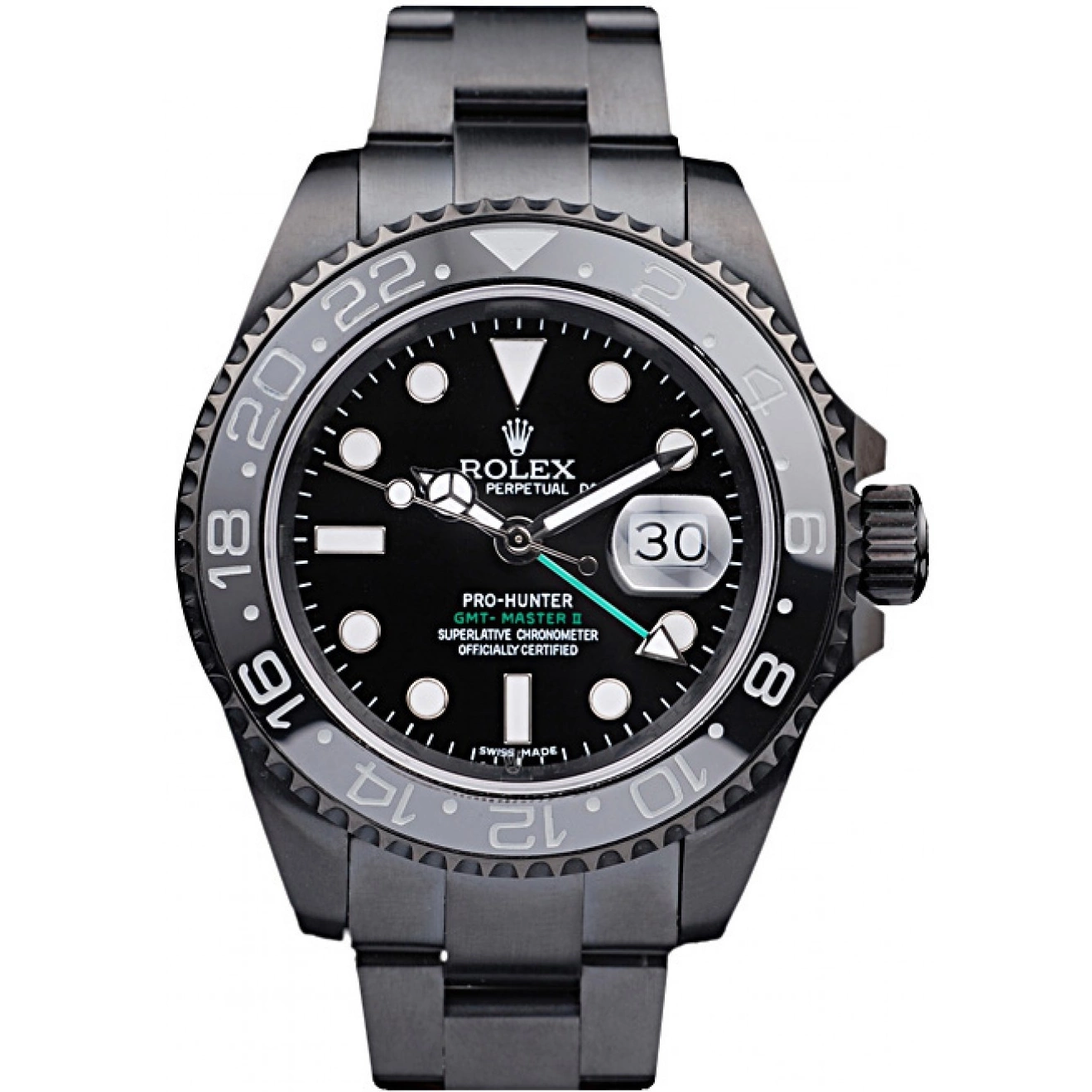 Aaa replica watch Pro-Hunter Swiss Dial Rolex Black Steel II GMT Black Master Strap 0608
